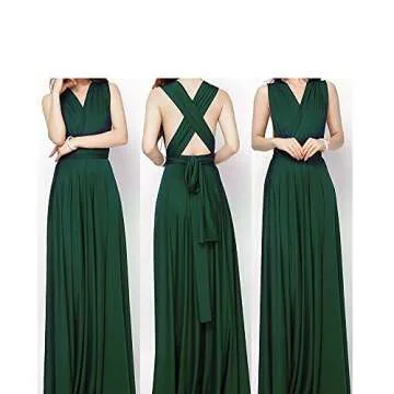 Women's Transformer Convertible Multi Way Wrap Long Prom Maxi Dress V-Neck High Low Wedding Bridesmaid Evening Party Grecian Dresses Boho Backless Halter Formal Cocktail Dance Gown Green X-Small