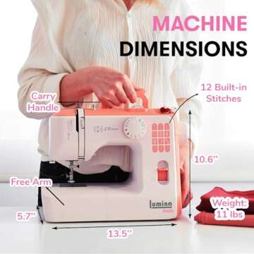 Lumina Linda Beginner Sewing Machine, 12 Built-In Stitches, Portable Small Sewing Machine with Full ...