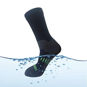 HyperShellz Waterproof Socks for Men & Women Mid Calf Length (Black-Green, Large)