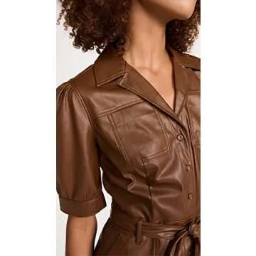 PAIGE womens Mayslie Vegan Leather Button Down Short Sleeve in Dark Argan Dress, Dark Argan, X-Small US