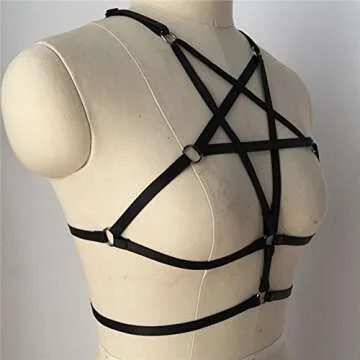 Sexy Women Harness Halter Pentagram Body Harness Bra Caged Bra Cupless Bra Punk Gothic Style Strappy Bralette One Size