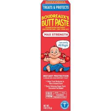 Boudreaux's Butt Paste Maximum Strength Diaper Rash Cream, Ointment for Baby, 4 oz. Tube, (Pack of 1...