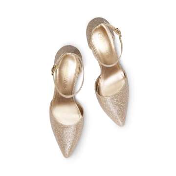 DREAM PAIRS Women's Oppointed-Lacey Pointed Toe Ankle Strap High Heel Stiletto Pumps Wedding Dress Shoes,Size 8.5,Gold/Glitter,Oppointed_Lacey
