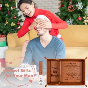 PU Leather Valet Tray & Keychain - Unique Gifts for Him: Boyfriend, Husband - Valentines Day & Anniv...