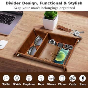 PU Leather Valet Tray & Keychain - Unique Gifts for Him: Boyfriend, Husband - Valentines Day & Anniversary