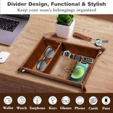 PU Leather Valet Tray & Keychain - Unique Gifts for Him: Boyfriend, Husband - Valentines Day & Anniversary