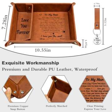 PU Leather Valet Tray & Keychain - Unique Gifts for Him: Boyfriend, Husband - Valentines Day & Anniversary