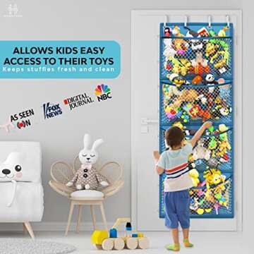 Honeyera Storage for Stuffed Animal - Over Door Organizer for Stuffies, Baby Accessories, and Toy Pl...