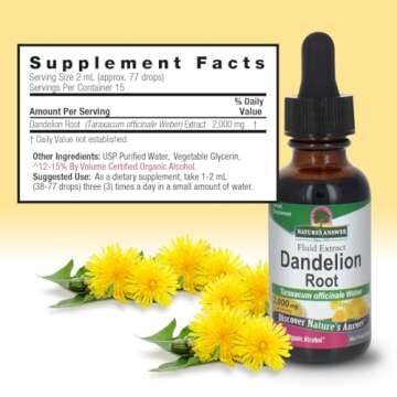 Nature's Answer Dandelion Root with Low Organic Alcohol 2000mg 1oz Extract | Supports Liver Function | Gluten-Free, Kosher, Non-GMO | Single Count