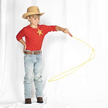 Western Stage Props Old West Cowboy Plastic Sheriff Badge & Children’s Cowboy Kiddie Trick Rope La...