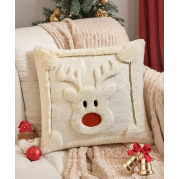 SEGXCFL Christmas Pillow Covers 18x18 Set of 2 Decorative Soft Plush Faux Rabbit Fur Reindeer Christ...