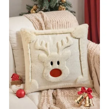 SEGXCFL Christmas Pillow Covers 18x18 Set of 2 Decorative Soft Plush Faux Rabbit Fur Reindeer Christ...