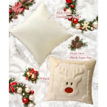 SEGXCFL Christmas Pillow Covers 18x18 Set of 2 Decorative Soft Plush Faux Rabbit Fur Reindeer Christmas Pillow Covers White 3D Couch Cover Sofa Bedroom Living Room Holiday Winter Home Decor