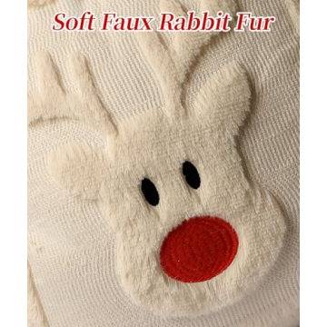 SEGXCFL Christmas Pillow Covers 18x18 Set of 2 Decorative Soft Plush Faux Rabbit Fur Reindeer Christmas Pillow Covers White 3D Couch Cover Sofa Bedroom Living Room Holiday Winter Home Decor