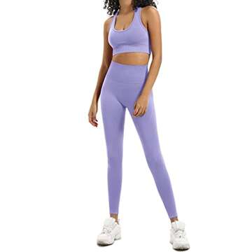 HAODIAN Women's Yoga Outfits 2 Piece High Waisted Leggings with Sports Bra Gym Clothes Sets(Sakura P...