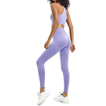 HAODIAN Women's Yoga Outfits 2 Piece High Waisted Leggings with Sports Bra Gym Clothes Sets(Sakura Purple,M)