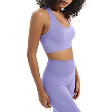 HAODIAN Women's Yoga Outfits 2 Piece High Waisted Leggings with Sports Bra Gym Clothes Sets(Sakura Purple,M)