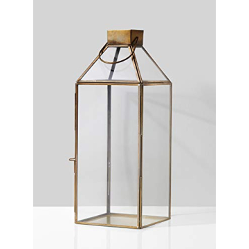 16 Inch Gold Decorative Hurricane Lantern with Glass Panels