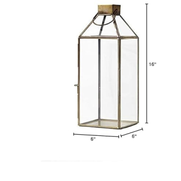 16 Inch Gold Decorative Hurricane Lantern with Glass Panels
