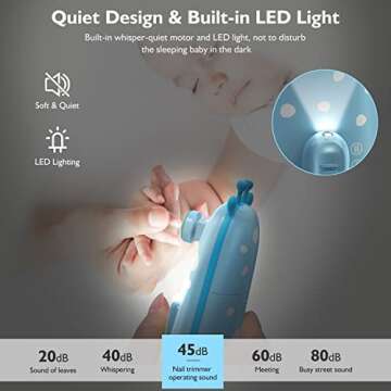 Baby Nail Trimmer Electric Baby Nail File Safe Baby Nail Clippers with Light 10 Grinding Heads Queit Baby Nail Polish Grooming Kit for Newborn Infant Toddler Toes Fingernails Care - Blue