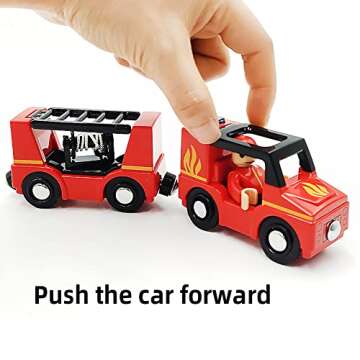 Wooden Train Cars Track Accessories Set Rescue Fire Truck Small Vehicles Magnetic Train Cars Fit for...