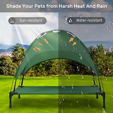 Heeyoo Elevated Dog Bed with Canopy, Outdoor Dog Cot with Removable Canopy Shade Tent, Portable Rais...