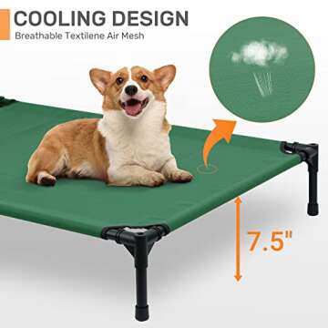 Heeyoo Elevated Dog Bed with Canopy, Outdoor Dog Cot with Removable Canopy Shade Tent, Portable Raised Pet Cot Cooling Bed for Dogs
