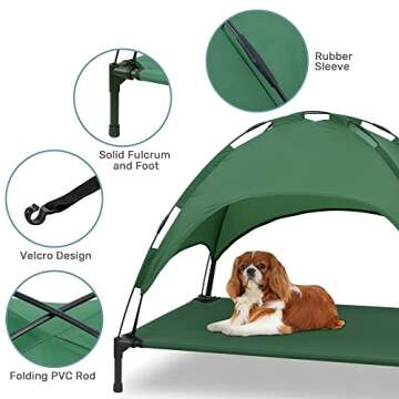Heeyoo Elevated Dog Bed with Canopy, Outdoor Dog Cot with Removable Canopy Shade Tent, Portable Raised Pet Cot Cooling Bed for Dogs