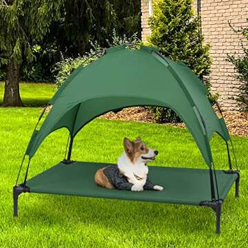 Heeyoo Elevated Dog Bed with Canopy, Outdoor Dog Cot with Removable Canopy Shade Tent, Portable Raised Pet Cot Cooling Bed for Dogs