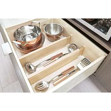 iDesign Paulownia Wood Expandable Drawer Dividers, Set of 2, Natural