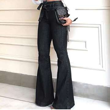 Pantete Women's High Waisted Bell Bottom Jeans - Stylish Flare Jean Pants with Wide Leg and Belt