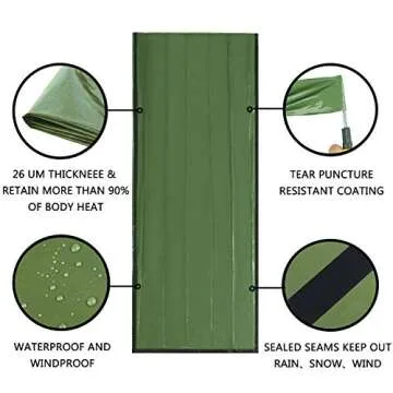 Delmera Emergency Sleeping Bag, Lightweight Survival Sleeping Bags Waterproof Thermal Emergency Blanket, Bivy Sack Survival Gear for Outdoor Adventure, Camping, Hiking, Green (Green- one Pack)