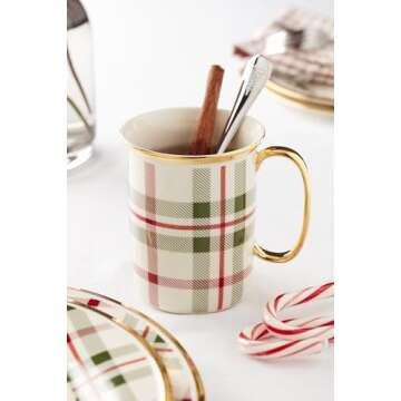 Lenox 894967 Holiday Plaid 4-Piece Mug Set, Christmas Dinnerware, Hosting