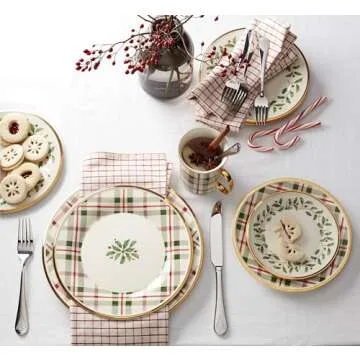 Lenox 894967 Holiday Plaid 4-Piece Mug Set, Christmas Dinnerware, Hosting