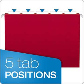 Pendaflex Hanging File Folders, Letter Size, Assorted Colors, 1/5-Cut Adjustable Tabs, 25 Per Box (81663)