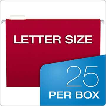 Pendaflex Hanging File Folders, Letter Size, Assorted Colors, 1/5-Cut Adjustable Tabs, 25 Per Box (81663)