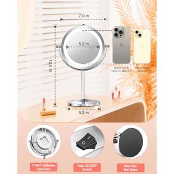 Benbilry 10X Magnifying Lighted Makeup Mirror, 7 Inch Double Sided 1X/10X Magnification with Lights,...