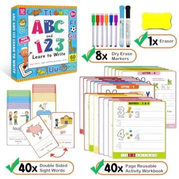 Hulupiggy Preschool Learning Activities Number Letter Tracing Book for Kids, Pre Kindergarten Workbook Sight Words Montessori Educational Alphabet Learning Toys for Toddlers 3 4 5 6 Years Old