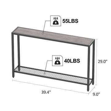 YEAR COLOR Console Table 39", 2 Tier Entryway Table Sofa Table Narrow Long, Industrial Couch Table Hallway Table with Steel Frame for Living Room/Foyer