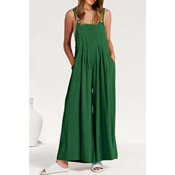 PRETTYGARDEN Women's Bib Overalls Casual Summer Sleeveless Strap Loose Wide Leg Jumpsuits with Pocke...