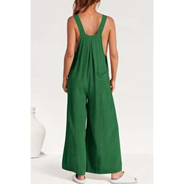 PRETTYGARDEN Women's Bib Overalls Casual Summer Sleeveless Strap Loose Wide Leg Jumpsuits with Pockets (Green,Large)