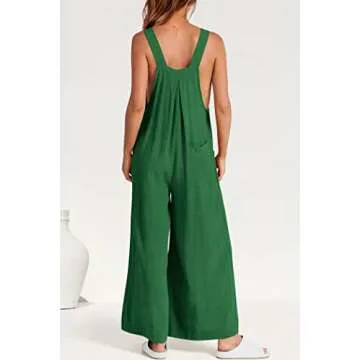 PRETTYGARDEN Women's Bib Overalls Casual Summer Sleeveless Strap Loose Wide Leg Jumpsuits with Pockets (Green,Large)