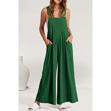 PRETTYGARDEN Women's Bib Overalls Casual Summer Sleeveless Strap Loose Wide Leg Jumpsuits with Pockets (Green,Large)
