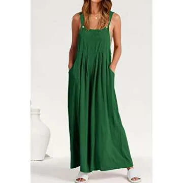 PRETTYGARDEN Women's Bib Overalls Casual Summer Sleeveless Strap Loose Wide Leg Jumpsuits with Pockets (Green,Large)