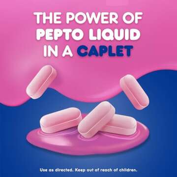 Pepto Bismol Caplets Ultra for Nausea, Heartburn, Indigestion, Upset Stomach, and Diarrhea - 5 Symptom Fast Relief, 24 ct