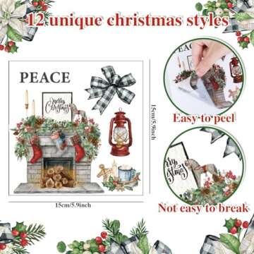 Whaline 12 Sheets Christmas Rub on Transfers Classic Watercolor Santa Snowman Gnome Transfer Sticker...