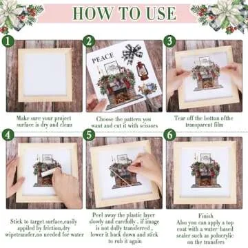 Whaline 12 Sheets Christmas Rub on Transfers Classic Watercolor Santa Snowman Gnome Transfer Stickers Winter Floral Bird Furniture Decals for Home Office Paper Wood DIY Crafts, 5.9 x 5.9 Inch