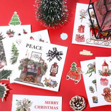 Whaline 12 Sheets Christmas Rub on Transfers Classic Watercolor Santa Snowman Gnome Transfer Stickers Winter Floral Bird Furniture Decals for Home Office Paper Wood DIY Crafts, 5.9 x 5.9 Inch