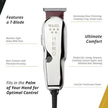 Wahl Professional 5 Star Hero Corded Trimmer Adjustable T Blade Lightweight Precision Lining