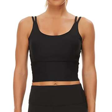 AIXIABU Women Longline Sports Bra - Padded Workout Yoga Bra Running Athletic Crop Tops Medium Suppor...